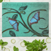 Blauwgroen keukenhanddoek voor Butterfly Pair (Gevouwen)