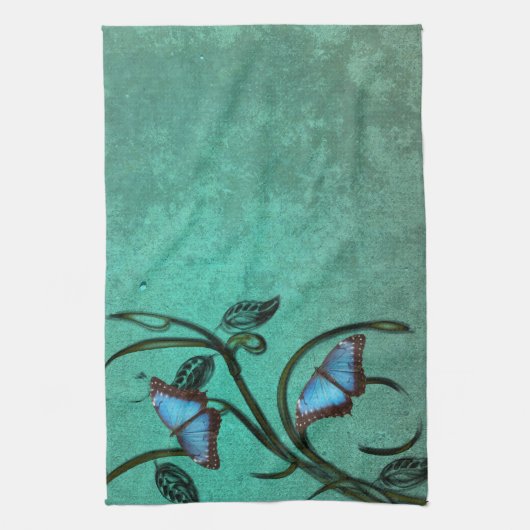 Blauwgroen keukenhanddoek voor Butterfly Pair (Verticaal)