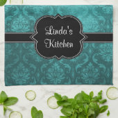 Blauwgroen keukenhanddoeken voor Damask Black (Gevouwen)