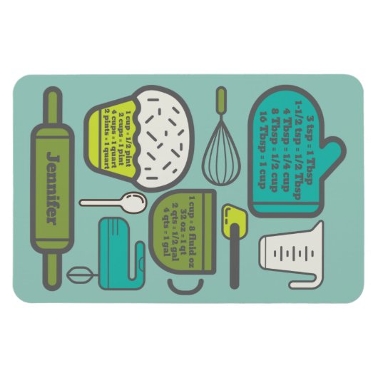 Blauwgroen keukenRecipe Omzettingen Gepersonalisee Magneet (Horizontaal)