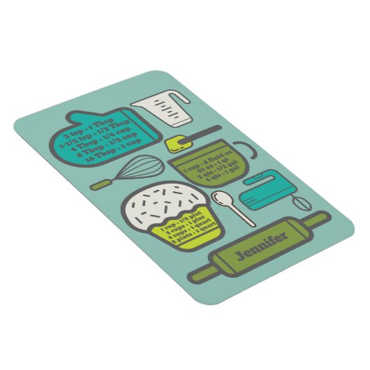 Blauwgroen keukenRecipe Omzettingen Gepersonalisee Magneet (Rechterzijde)