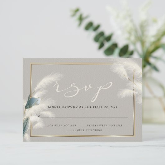 Blauwgroen kever Anthurium Pampas Grass RSVP Kaartje (Staand voorkant)