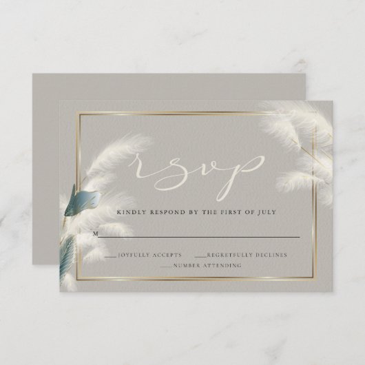 Blauwgroen kever Anthurium Pampas Grass RSVP Kaartje (Voorkant / Achterkant)