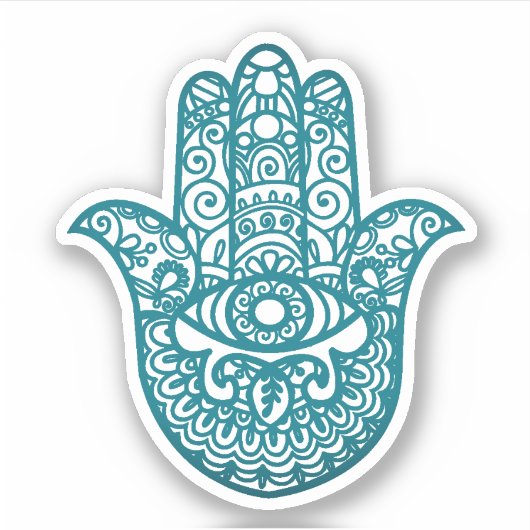 Blauwgroen Khamsa Hand Succes Sticker (Voorkant)
