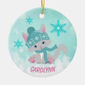 Blauwgroen Kind Winter Snowflake Kitten Keramisch Ornament (Voorkant)