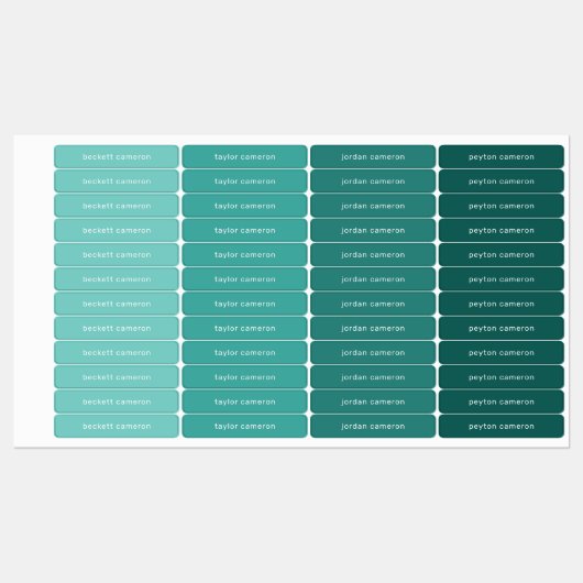 Blauwgroen Kinder naam IJzer op kleding Labels (Vel)