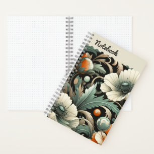 Blauwgroen klaprozen en gouden acanthus notitieboek