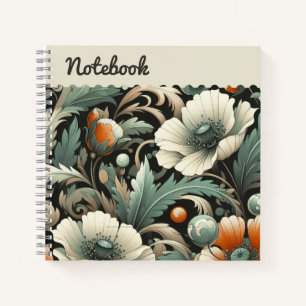 Blauwgroen klaprozen en gouden acanthusplein notitieboek