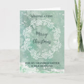 Blauwgroen kleindochter en haar man vrolijk kerstf kaart (Voorkant)