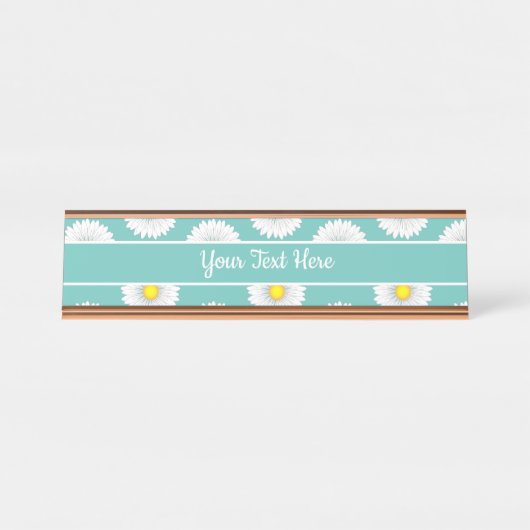 Blauwgroen kleine Daisy Bureau Naambordje (Voorkant)