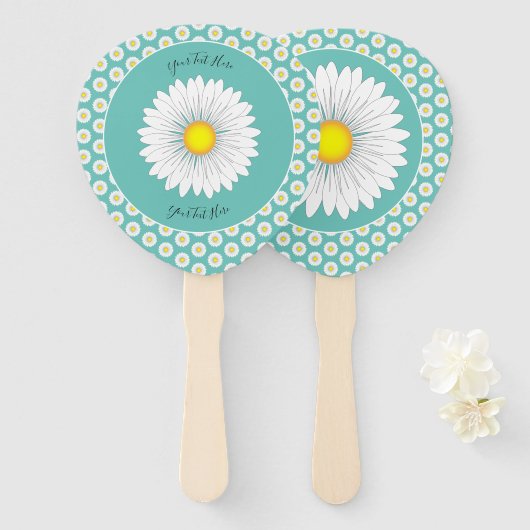 Blauwgroen  kleine Daisy Custom Paddle gevormd Handwaaier (Voorkant en achterkant)