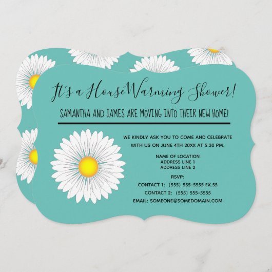 Blauwgroen kleine Daisy House Warming Shower Kaart (Voorkant / Achterkant)