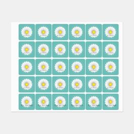 Blauwgroen  kleine Daisy Square Labels