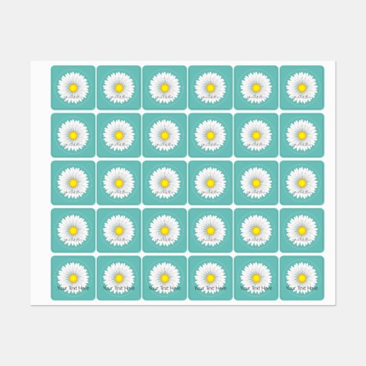 Blauwgroen  kleine Daisy Square Labels (Vel)