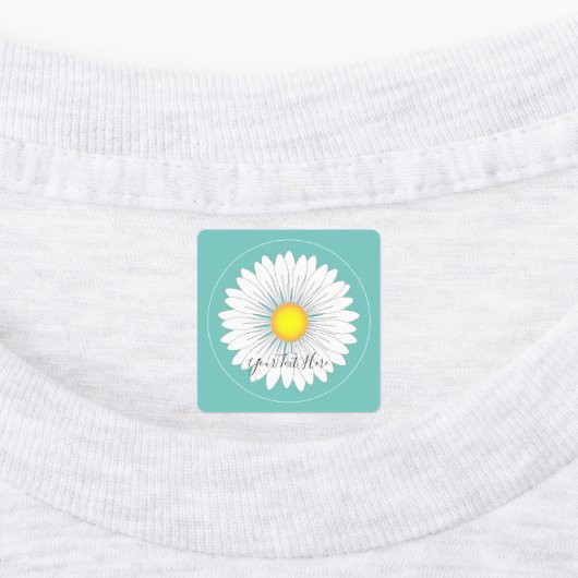 Blauwgroen  kleine Daisy Square Labels (Aangebracht)