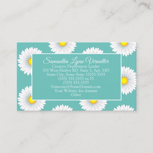 Blauwgroen  kleine Daisy Visitekaartje (Voorkant)