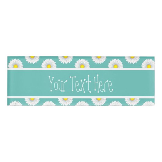 Blauwgroen  kleine madeliefje rechthoek gevormd op naambadge (Voorkant)