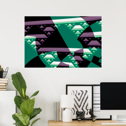 Blauwgroen kleur Moderne Abstracte fractale kunst Poster (Thuiskantoor)
