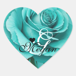 Blauwgroen kleur Roos achtergrond monogram naam Hart Sticker