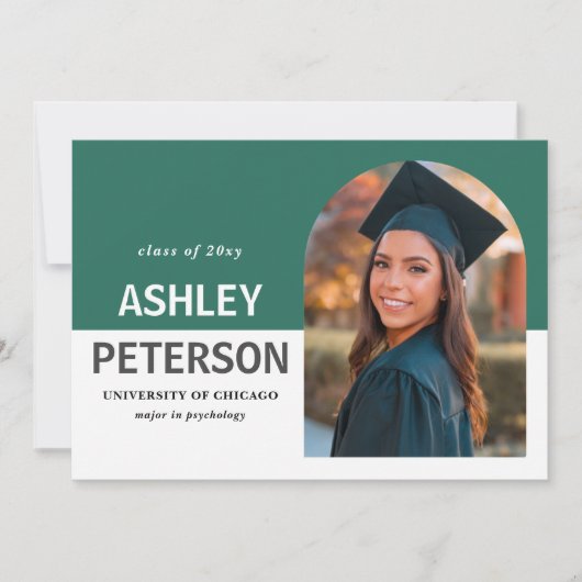 Blauwgroen kleurenblok Aansporing foto-Afstuderen Kaart (Voorkant)