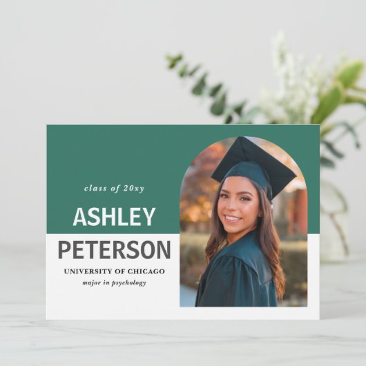 Blauwgroen kleurenblok Aansporing foto-Afstuderen Kaart (Staand voorkant)