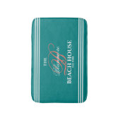 Blauwgroen Kleurkoraal Initiaal White Stripes Beac Badmat (Voorkant Verticaal)