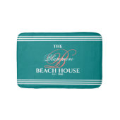 Blauwgroen Kleurkoraal Initiaal White Stripes Beac Badmat (Voorkant)