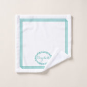 Blauwgroen Kleurnaam in Bloemenovalen met Rechthoe Bad Handdoek (Wasdoekje)