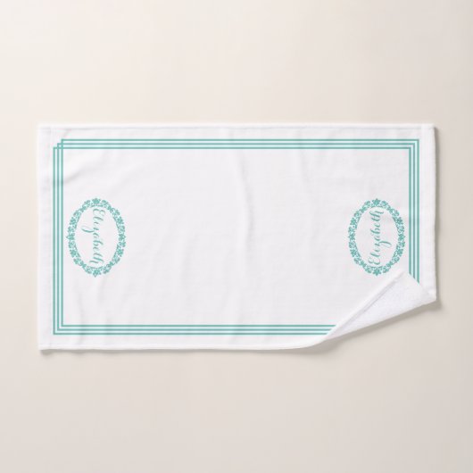 Blauwgroen Kleurnaam in Bloemenovalen met Rechthoe Bad Handdoek (Handdoek)