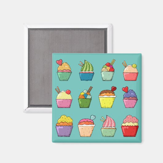 Blauwgroen kleurstofkoeken en ijsklok magneet (Voorkant / Achterkant)