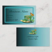 Blauwgroen koffiekopje Visitekaartje (Voorkant / Achterkant)