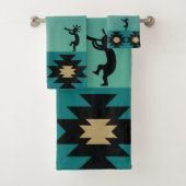 Blauwgroen Kokopelli Bath Towel Set Bad Handdoek (Insitu)