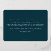 Blauwgroen kondiging van Monogram + Afstuderen van Folie Uitnodiging (Achterkant)