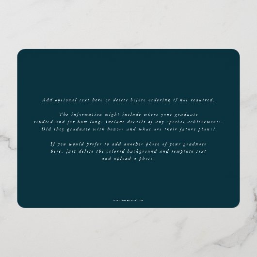 Blauwgroen kondiging van Monogram + Afstuderen van Folie Uitnodiging (Achterkant)