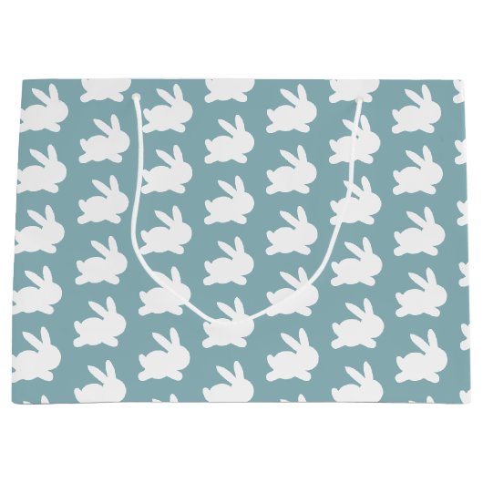 Blauwgroen konijnenpatroon groot cadeauzakje (Voorkant)