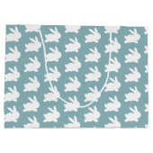 Blauwgroen konijnenpatroon groot cadeauzakje (Achterkant)