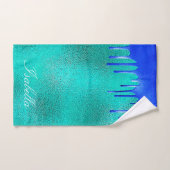 Blauwgroen koningsblauw groen druppels naam bad handdoek (Handdoek)