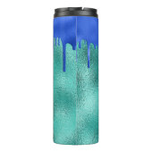 Blauwgroen koningsblauw groen druppels naam thermosbeker (Achterkant)