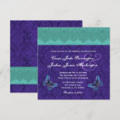 Blauwgroen koninklijk Paars Butterfly Monogram Wed Kaart (Voorkant / Achterkant)