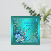 Blauwgroen koninklijke blauwe vlinder Birthday Par Kaart (Staand voorkant)