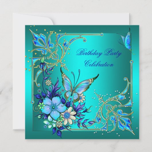 Blauwgroen koninklijke blauwe vlinder Birthday Par Kaart (Voorkant)