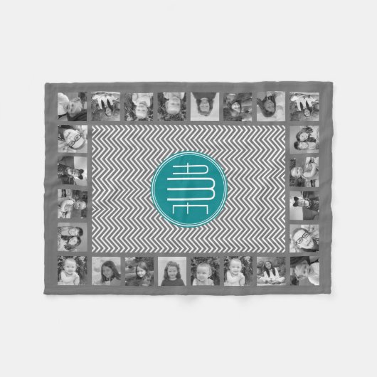 Blauwgroen Koolsteenkool - Aangepast monogram Fleece Deken (Voorkant (Horizontaal))