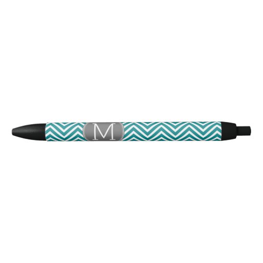 Blauwgroen Koolsteenkool - Aangepast monogram Zwarte Inkt Pen (Voorkant)