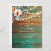 Blauwgroen Koper Hout Pioen Licht Bachelorette Par Kaart (Voorkant)