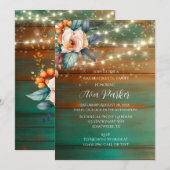 Blauwgroen Koper Hout Pioen Licht Bachelorette Par Kaart (Voorkant / Achterkant)