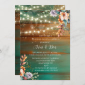 Blauwgroen Koper Hout Pioen Licht Bruiloft Koppels Kaart (Voorkant / Achterkant)