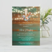 Blauwgroen koperen houten pioen licht brunch & bub kaart (Staand voorkant)