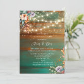 Blauwgroen koperen houten pioen licht verlovingsfe kaart (Staand voorkant)