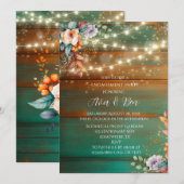 Blauwgroen koperen houten pioen licht verlovingsfe kaart (Voorkant / Achterkant)