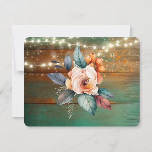 Blauwgroen koperhouten bloemlicht bewaar de datum notitiekaartje (Achterkant)